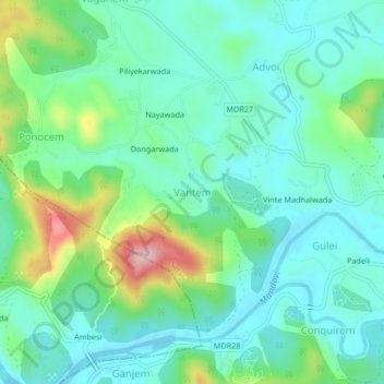 Mapa topográfico Vantem, altitud, relieve