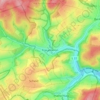 Mapa topográfico Frauenkron, altitud, relieve