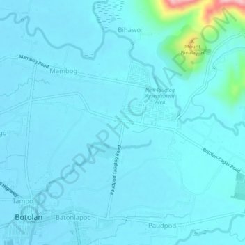 Mapa topográfico Taugtog, altitud, relieve