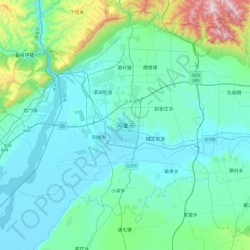 Mapa topográfico Hejin, altitud, relieve