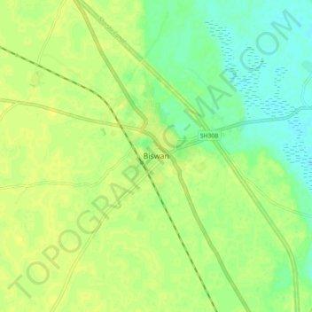 Mapa topográfico Biswan, altitud, relieve