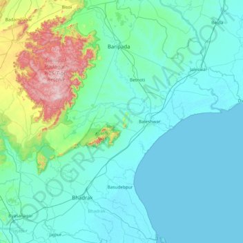Mapa topográfico Bāleshwar, altitud, relieve