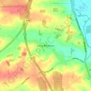Mapa topográfico Long Whatton, altitud, relieve