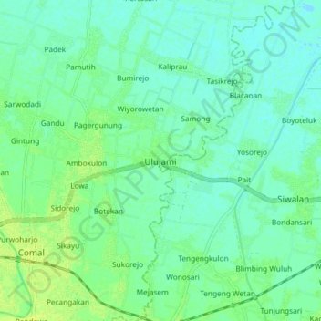 Mapa topográfico Ulujami, altitud, relieve