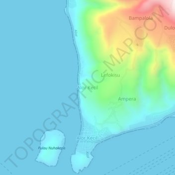 Mapa topográfico Alor Kecil, altitud, relieve