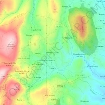 Mapa topográfico Pereiro de Cima, altitud, relieve