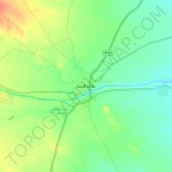 Mapa topográfico Gadhada, altitud, relieve
