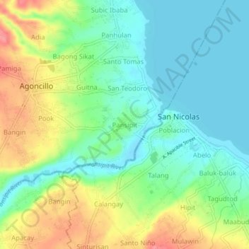 Mapa topográfico Pansipit, altitud, relieve
