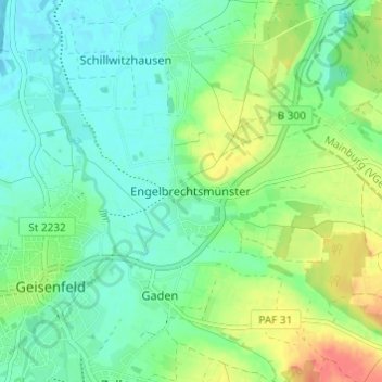 Mapa topográfico Engelbrechtsmünster, altitud, relieve