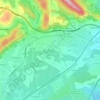 Mapa topográfico Le Paradis, altitud, relieve