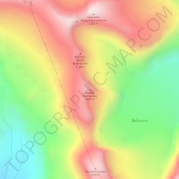 Mapa topográfico Nørdre Blåbreahøe, altitud, relieve