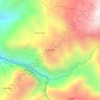 Mapa topográfico El Carmen, altitud, relieve