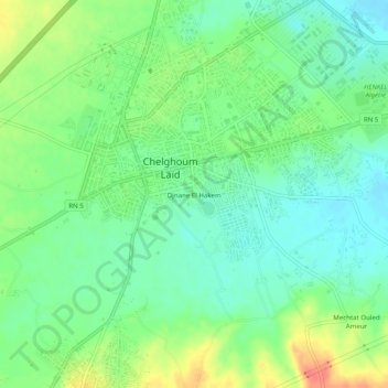 Mapa topográfico Djnane El Hakem, altitud, relieve