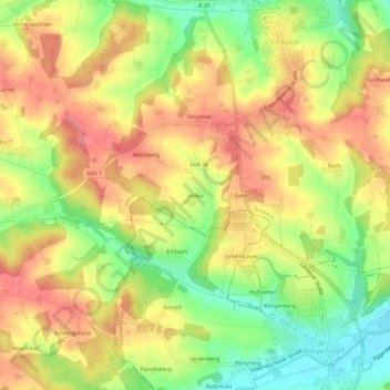 Mapa topográfico Höfen, altitud, relieve