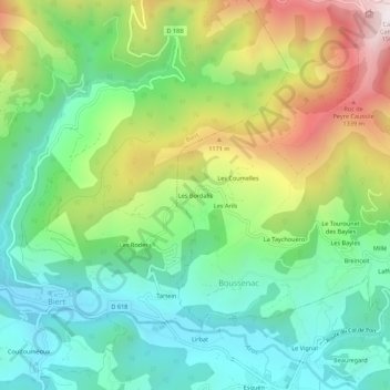Mapa topográfico Les Bordalis, altitud, relieve