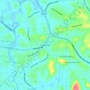 Mapa topográfico Pottammal, altitud, relieve