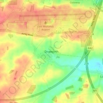 Mapa topográfico Diseworth, altitud, relieve
