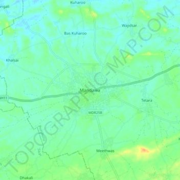 Mapa topográfico Mandawa, altitud, relieve