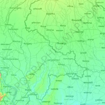 Mapa topográfico West Dinājpur, altitud, relieve