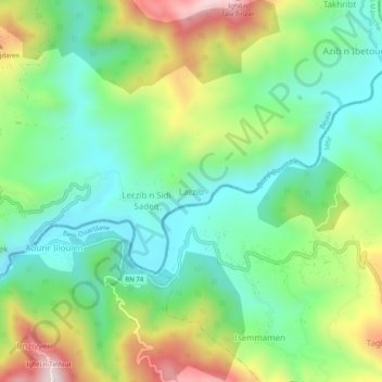 Mapa topográfico Azib Tazerout, altitud, relieve