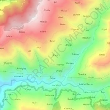 Mapa topográfico Ghasi, altitud, relieve