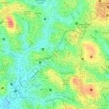 Mapa topográfico Kuravankonam, altitud, relieve
