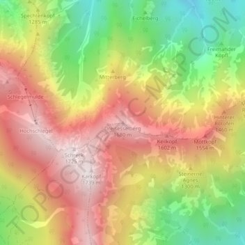 Mapa topográfico Dreisesselberg, altitud, relieve