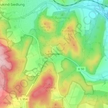 Mapa topográfico Siebenstern, altitud, relieve
