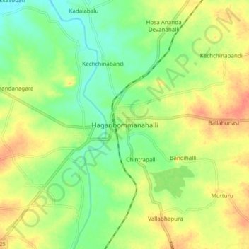 Mapa topográfico Hagaribommanahalli, altitud, relieve