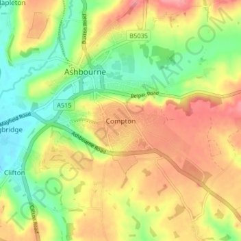 Mapa topográfico Compton, altitud, relieve