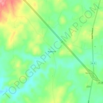 Mapa topográfico Bradford, altitud, relieve