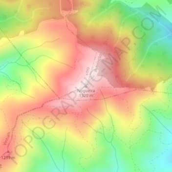 Mapa topográfico Nogueira, altitud, relieve