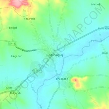 Mapa topográfico Gadahinglaj, altitud, relieve