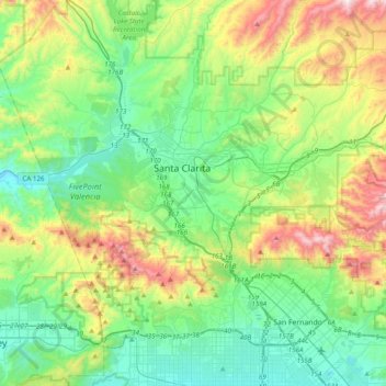 Mapa topográfico Santa Clarita, altitud, relieve