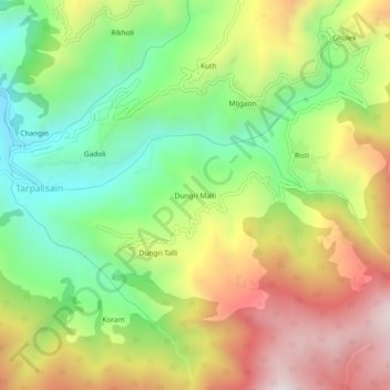 Mapa topográfico Dungri Malli, altitud, relieve