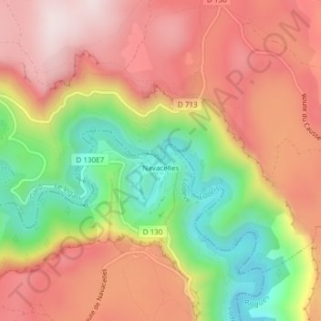 Mapa topográfico Cirque de Navacelles, altitud, relieve