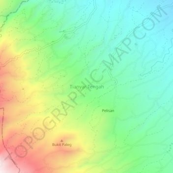 Mapa topográfico Tianyar Tengah, altitud, relieve