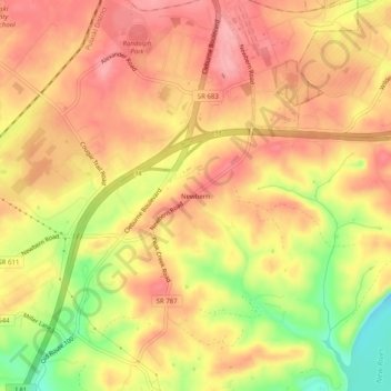 Mapa topográfico Newbern, altitud, relieve