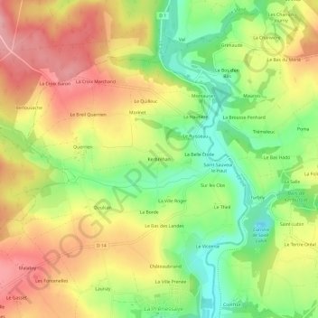Mapa topográfico Kerbréhan, altitud, relieve