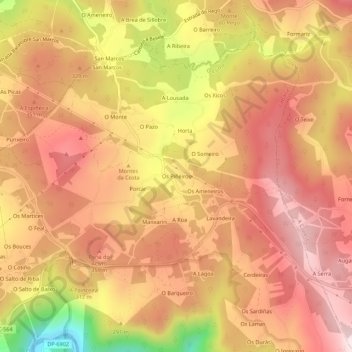 Mapa topográfico Os Piñeiros, altitud, relieve