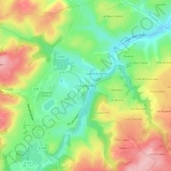 Mapa topográfico Le Puy Bernard, altitud, relieve