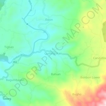 Mapa topográfico Quinoguitan, altitud, relieve