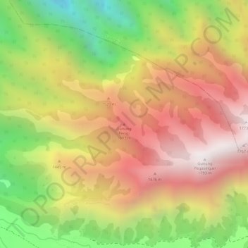 Mapa topográfico Gunung Perigi, altitud, relieve