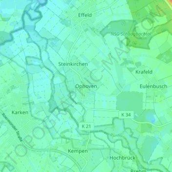 Mapa topográfico Ophoven, altitud, relieve