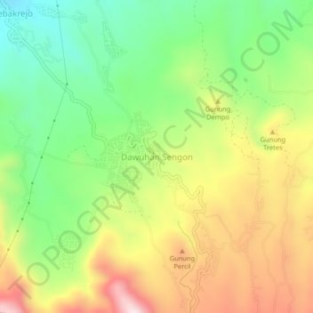 Mapa topográfico Dawuhan Sengon, altitud, relieve