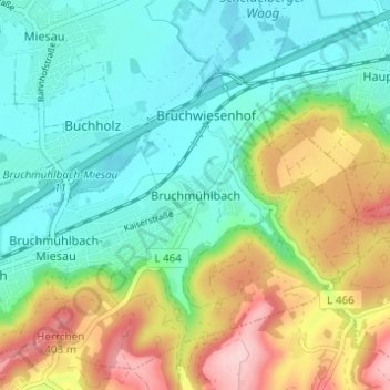 Mapa topográfico Bruchmühlbach, altitud, relieve