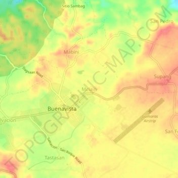 Mapa topográfico Mclain, altitud, relieve