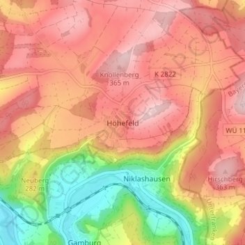 Mapa topográfico Höhefeld, altitud, relieve