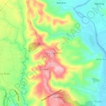 Mapa topográfico New Carmen, altitud, relieve