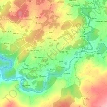 Mapa topográfico Santiso, altitud, relieve